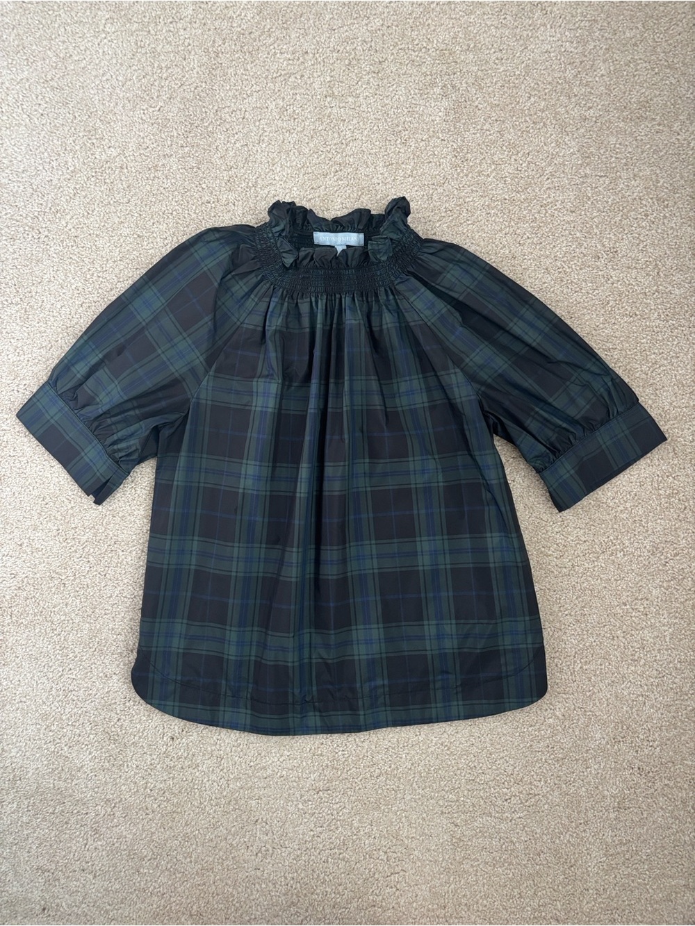 Antonio Melani Frieda Blackwatch Plaid Ruffle Neck Top, size 0